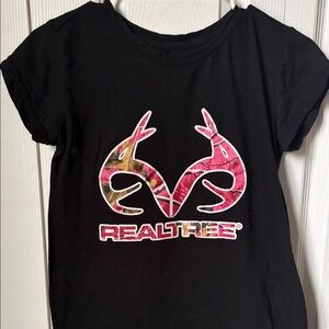 Realtree Black Tee with Pink Camo Logo